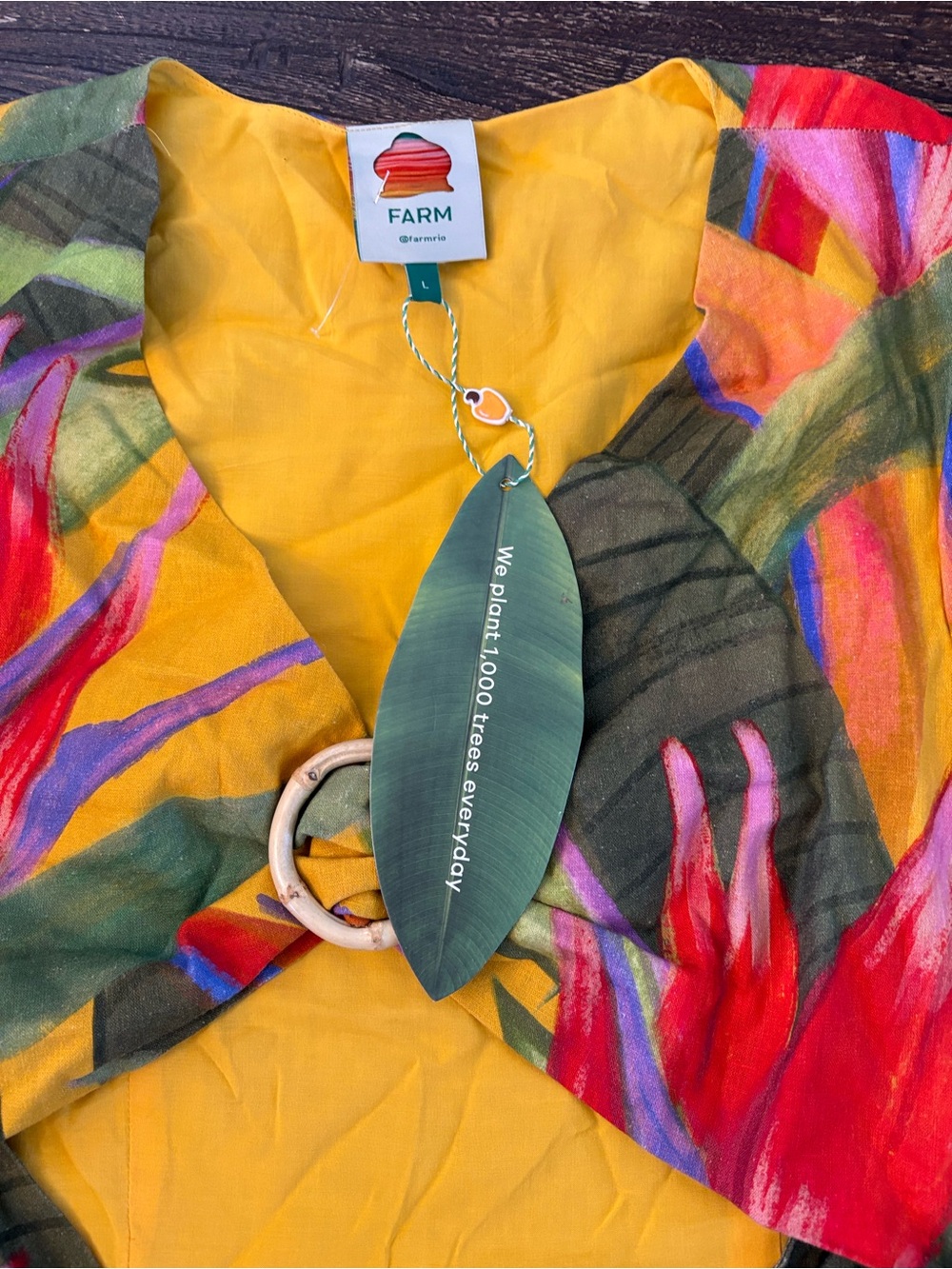 Farm Rio Yellow Garden Midi Dress Womens Large NWT Tropical Cutout Ring Detail - Picture 8 of 13